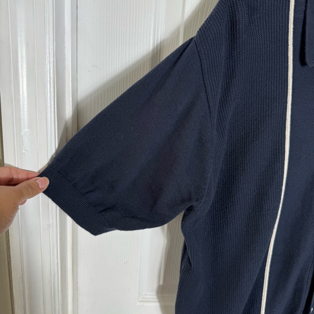 J. Peterman Knit Polo Shirt Size LG Navy Blue Button Down Preppy Casual Office - Picture 4 of 8